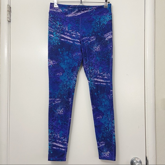 Champion Duo Dry High Waisted Leggings Blue Paint Splatter Medium - Picture 1 of 11